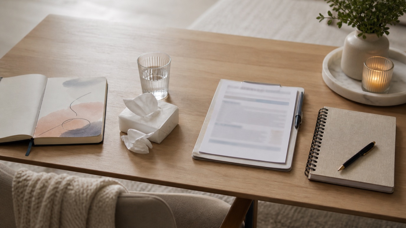 A text-free pathway showing sleep disruption, cycle timing, labs, and a treatment plan for perimenopause mood symptoms.
