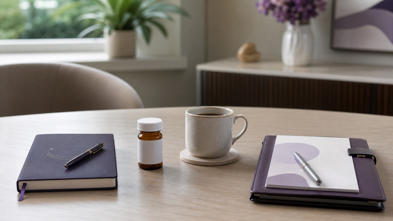 A text-free hormone timeline showing before treatment, dose start, sleep change, mood change, and clinician review.