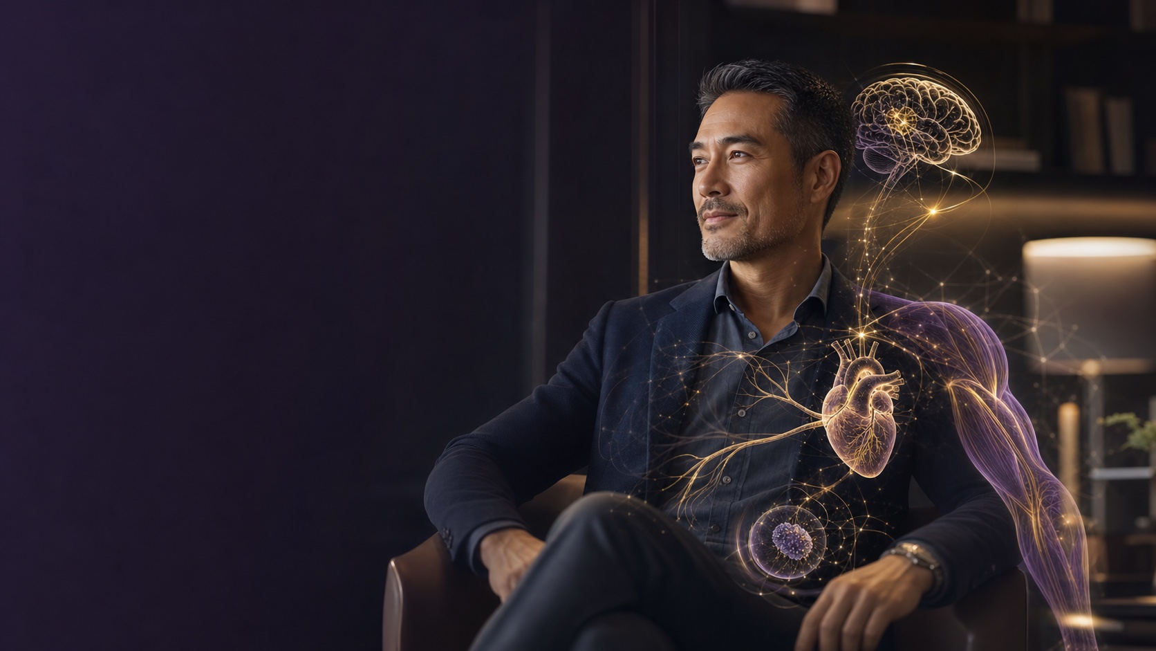 Cinematic clinical visualization of brain, heart, and body systems for a longevity discussion